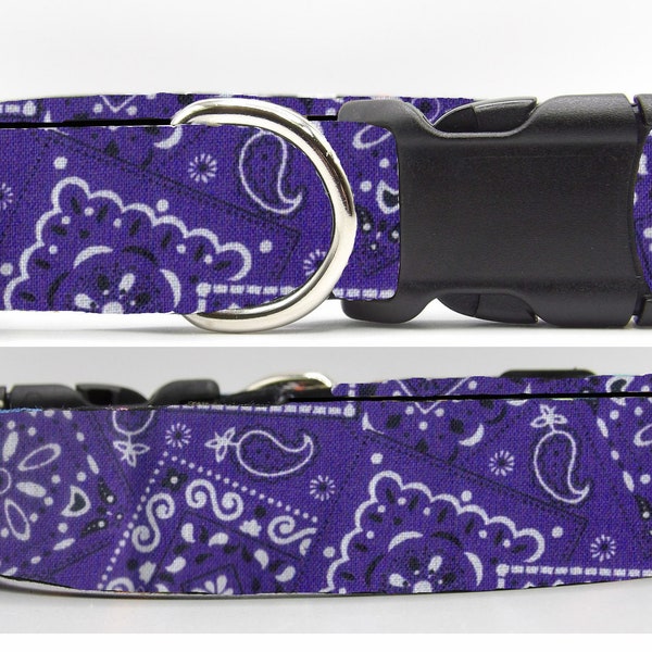 Purple Bandana Dog Collar, Purple Paisley, with Dog Bow tie, Country Western, Cowboy, Cool Dog Collars, Large Dogs, Small Dogs, Show Dog
