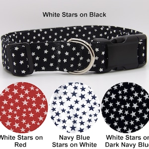 Super Star Dog Collar | With Dog Bow tie | Stars on Black, Red, White & Navy Blue | Cool Dog Collars | Large Dogs | Small Dogs | Show Dogs