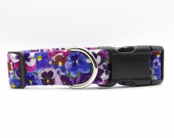 Purple Pansy Dog Collar, With Dog Bow tie, Lavender & Purple Pansies, Purple Collar, Cool Dog Collars, Large Dog, Small Dog, Show Dog Collar