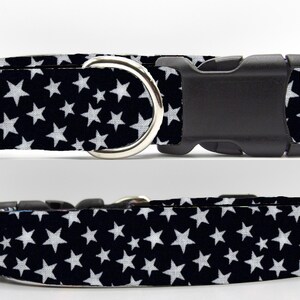 Super Star Dog Collar, With Dog Bow tie, White Stars on Dark Navy Blue, Blue Collar, Cool Dog Collar, Large Dogs, Small Dog, Show Dog Collar