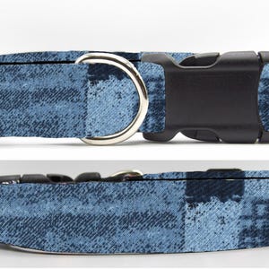 Denim Patchwork Dog Collar, With Dog Bow tie, Frayed Denim Patches, Navy Blue, Country Western Collar, Cool Dog Collars, Large & Small Dogs