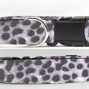 Snow Leopard Dog Collar, With Dog Bow tie, Dark Gray Spots on White, Wild Animal Print, Cool Dog Collars, Large Dogs, Small Dogs, Show Dog