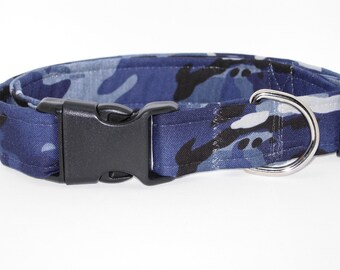 Navy Blue Camo Dog Collar | With Dog Bow tie | Blue Camo | Military Camo | Cool Dog Collars | Large Dogs | Small Dogs | Show Dog Collars