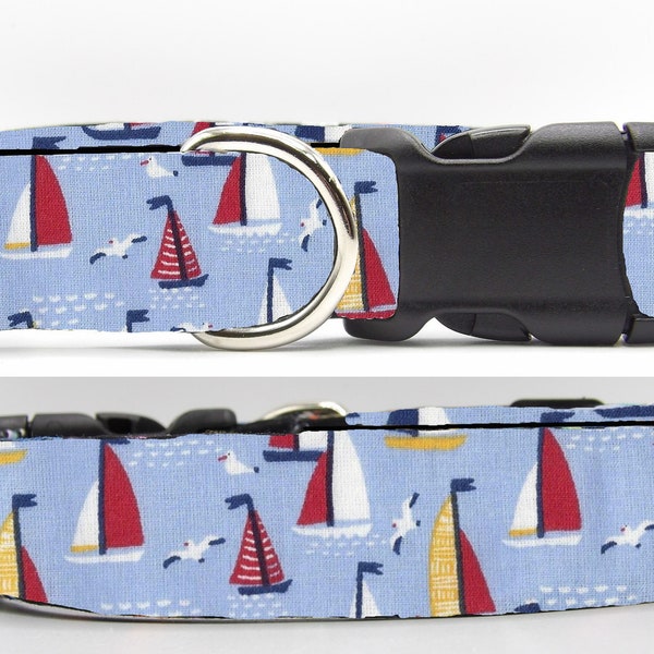 Sailboat Dog Collar, With Dog Bow tie, Sailboats on Light Blue, Travel, Cruise, Nautical, Cool Dog Collars, Large & Small Dogs, Show Dogs