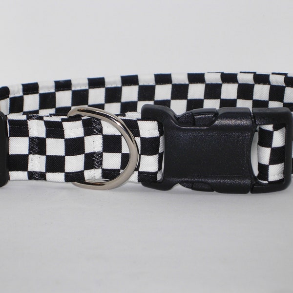 Race Day Dog Collar, With Dog Bow tie, Black & White Checkerboard, Champion Winners Flag, Cool Dog Collar, Large Dogs, Small Dogs, Show Dog