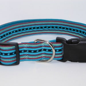 Navajo Dog Collar | With Dog Bow tie | Running Water | Red & Black Lines on Turquoise Blue | Cool Dog Collars | Large Dogs | Small Dogs