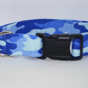Blue Camo Dog Collar | With Dog Bow tie | Shades of Blue Camo | Military Camo | Cool Dog Collar | Large Dogs | Small Dogs | Show Dog Collars