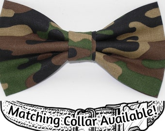 Camo Dog Bow tie | Hunting Camo | Woodland Camo | Removable Dog Bow tie | Wedding Bow tie | Cool Dog Collars | Large Dog & Small Dogs