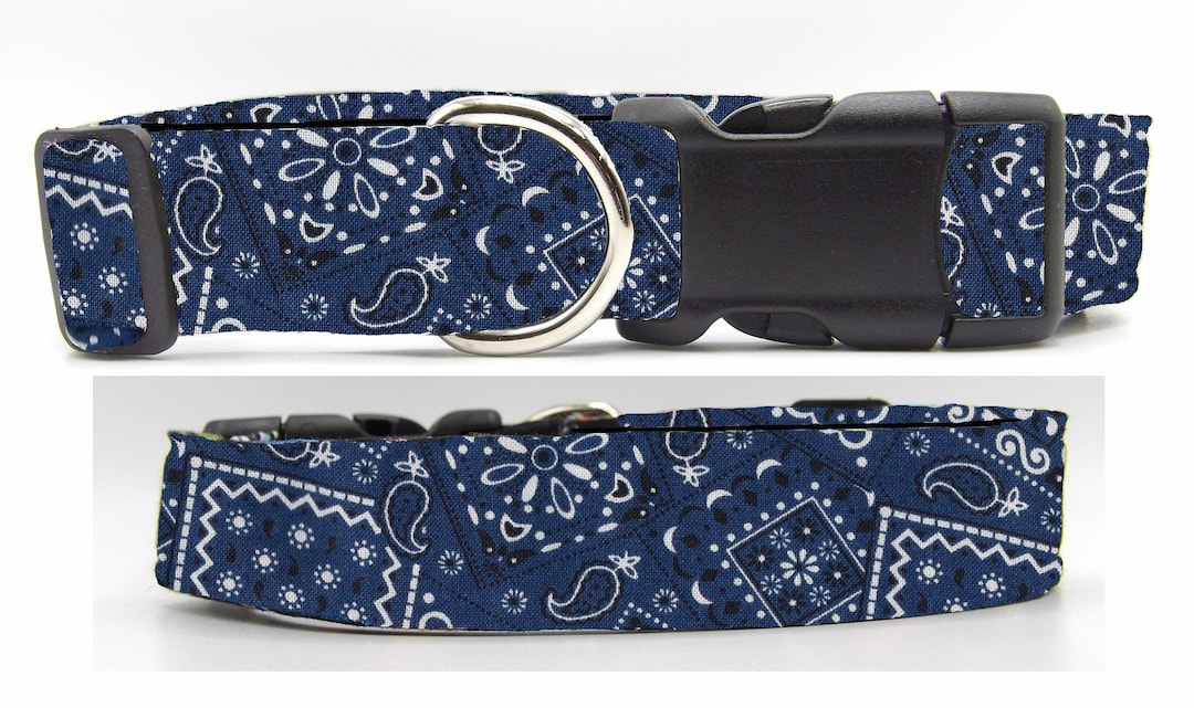 Navy Blue Bandana Dog Collar Navy Blue Paisley With Dog Bow Etsy