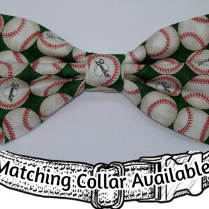 Baseball Dog Bow tie, Baseballs on Green, Matching Baseball Dog Collar, Sports Team Mascot, Removable, Cool Dog Collar, Large Dog, Small Dog
