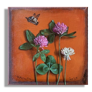 Clover, 8x8in, original painting, oil on canvas, flowers, garden, bloom, farm style, garden,  thanksgiving gift  floral painting Fine Art
