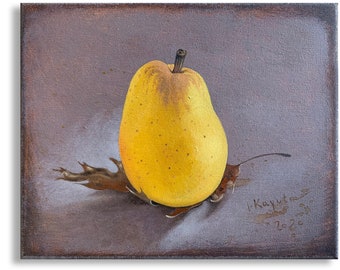 Pera. Óleo sobre lienzo 8x10in pintura original. Frutas, pintura de cocina, bodegones Bellas Artes