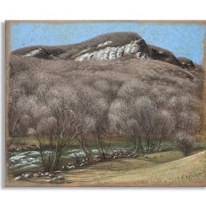 Chimney Rock by Inesa Kayuta. 16x20&quot; oil on canvas original painting rock mountain river forest trees scenic view landscape hiking Fine Art