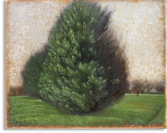 Tree by Inesa Kayuta. Original painting 16x20in oil on canvas, landscape, tree, church, grass,  thanksgiving gift Fine Art