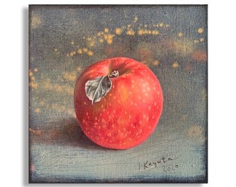 Red Apple. Artist print on a Board Archival Paper Protected. Kitchen decor Wall decor fruits gift Fine Art Kitchen Food