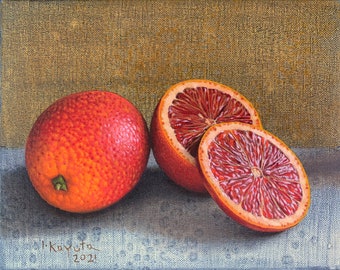 Sicilian Oranges. Oil Painting Print White Mat Kitchen painting still life food Fine Art gift under 35
