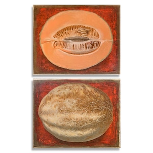 Ripe melon. Diptych 8x10&#39;&#39;/2 oil on canvas original painting, melon, cantaloupe, fruits, kitchen decor, bar decor Fine Art