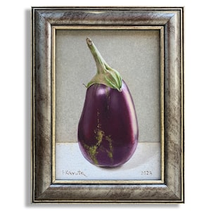 Eggplant. Super Realistic Art Original Painting Oil on Board 5x7in Framed Vegetable Still Life Kitchen painting Décor