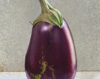 Eggplant. Oil Painting Print White Mat Kitchen painting still life food Fine Art gift under 35