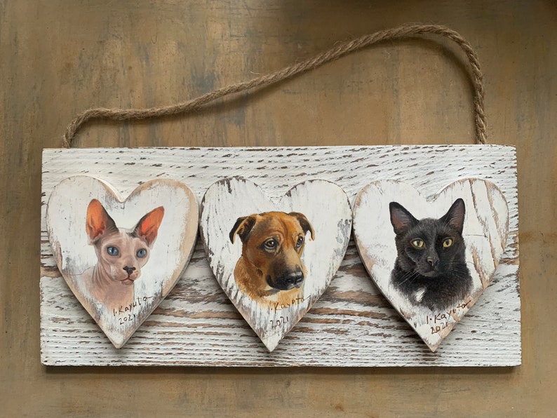 Custom made Pet Painting Portrait, need to be ordered. Woody heart, miniature portrait, dog, cat, kitty, horse, bunny, rat image 1