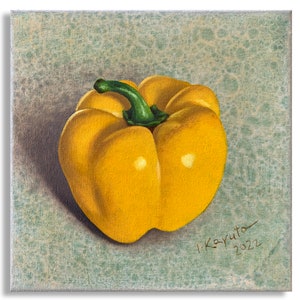 Yellow Pepper. Super realistic original painting oil on board framed 8x8in kitchen painting still life food vegetable Fine Art