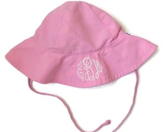 Light Pink Monogrammed Personalized Embroidered Infant, Baby Girl, Adjustable Sunhat UPF 50