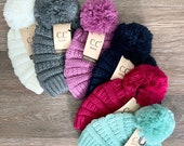 Monogrammed Toddler Kids Solid Pom CC Beanie Personalized Baby Winter Pom Hat