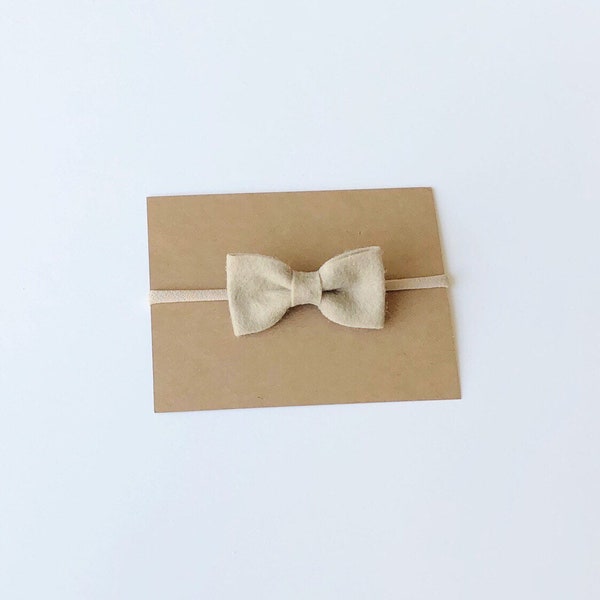 Classic Tan Felt Handmade Bow | Baby Girl Headband | Toddler Girl Hair Clip