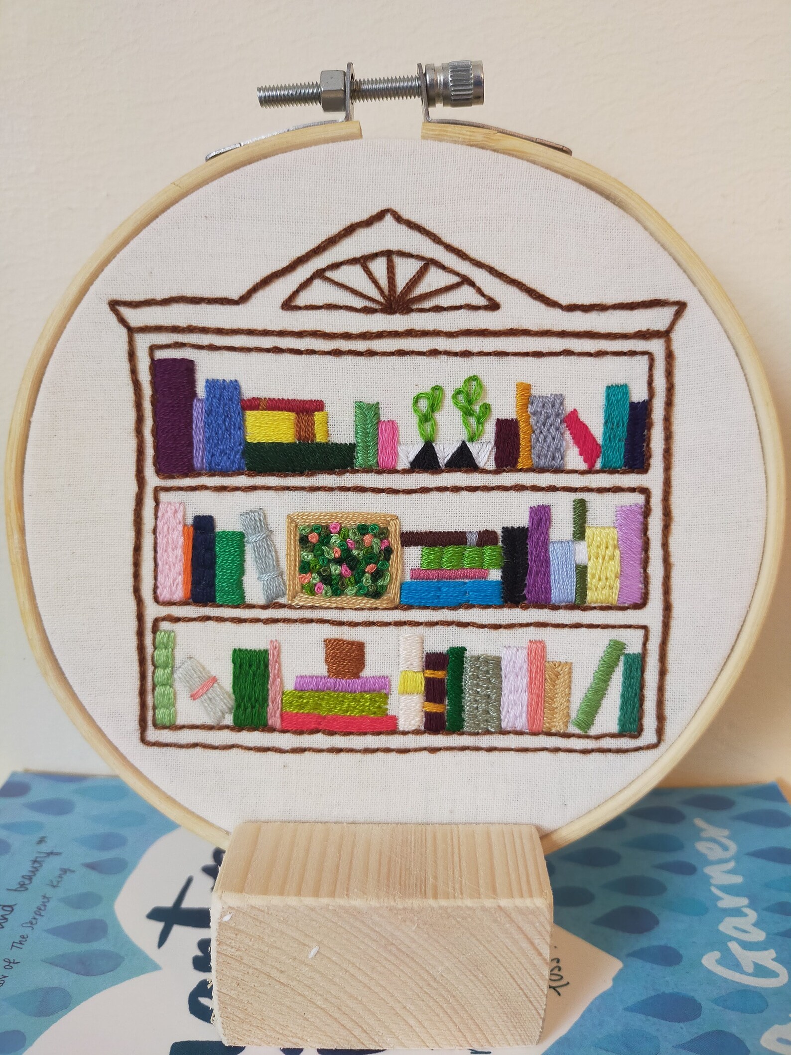 Bookshelf Handmade Embroidery Hoop Art Books Bookcase Book Etsy UK