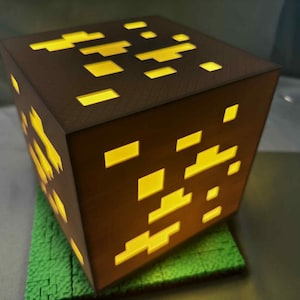 Minecraft-Inspired LED Light Cube | Emerald, Diamond, or Lava Style | 3D Printed Night Light | Gamer Room Décor | USB Powered