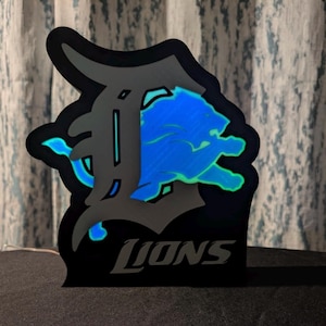 Detroit Lions LED Lightbox – 3D Printed Light-Up Sign for NFL Fans | Game Room Decor | Football Fan Gift