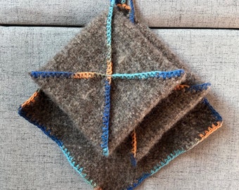 Handwoven and Hand-felted Recycled Wool Pot Holder Set // Wool Hot Pad Set // Wool Trivet Set