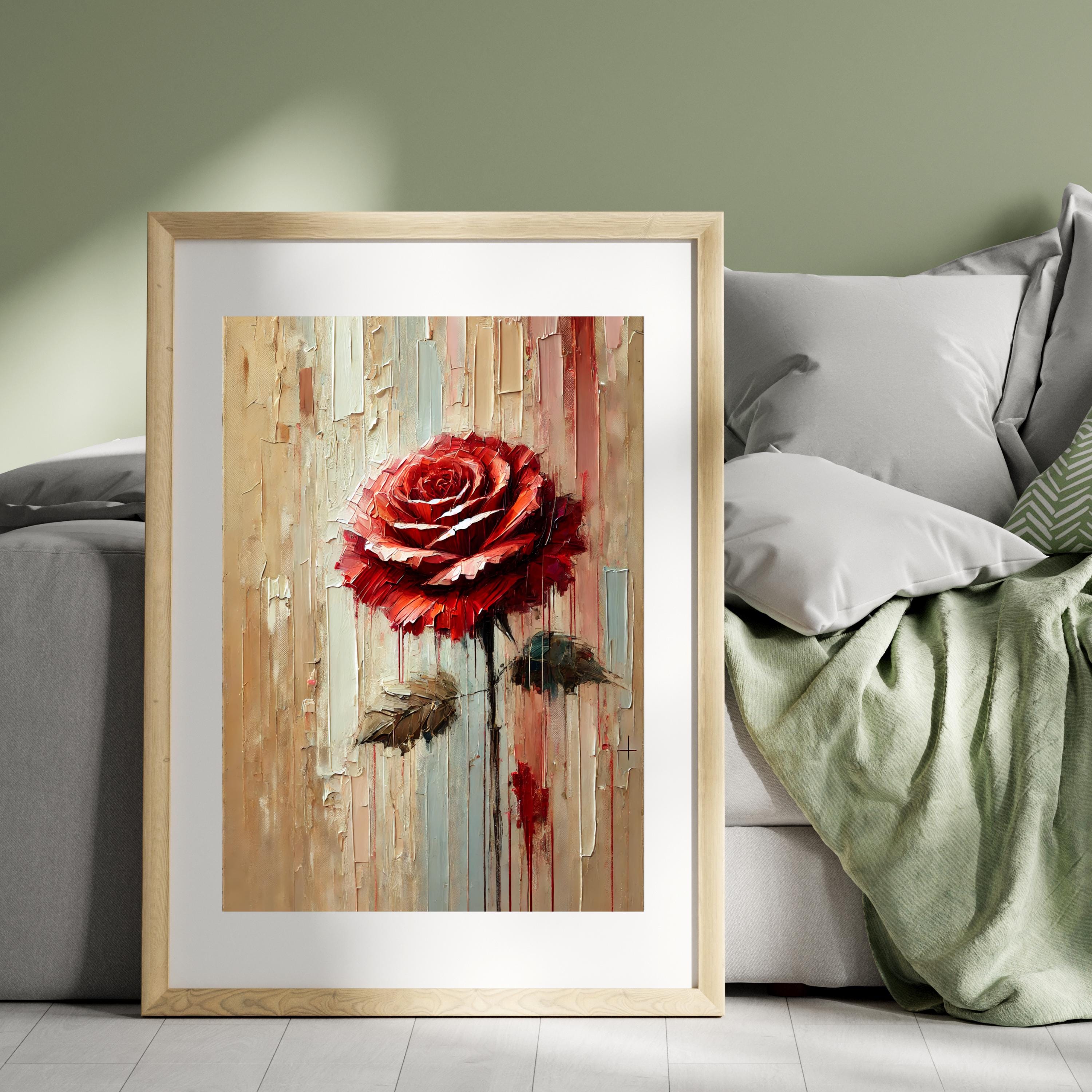 Abstract Red Rose Art Print | Textured Floral Wall Decor (digital ...