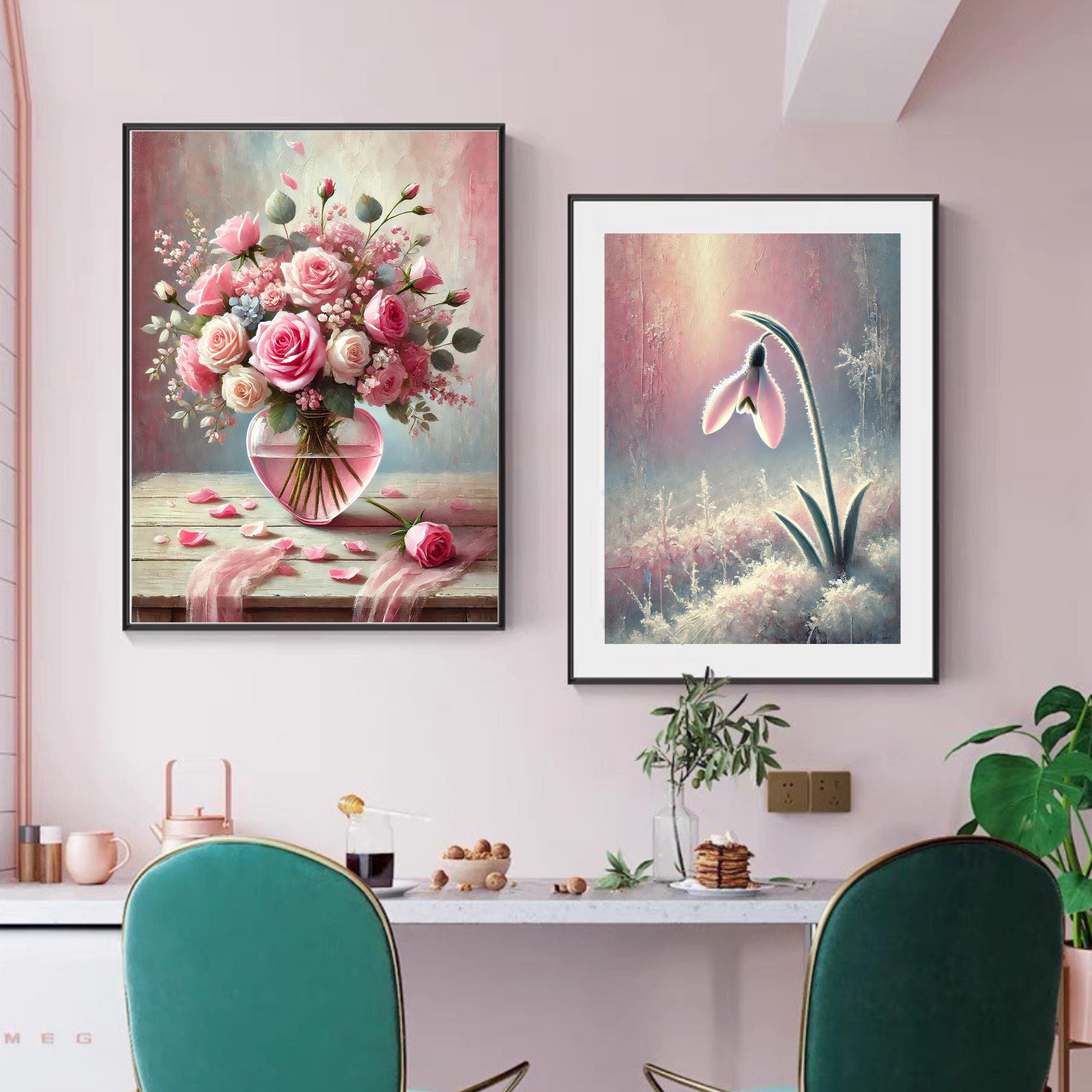 Heartfelt Blooms Wall Art | Romantic Pink Rose Digital Print | Elegant ...