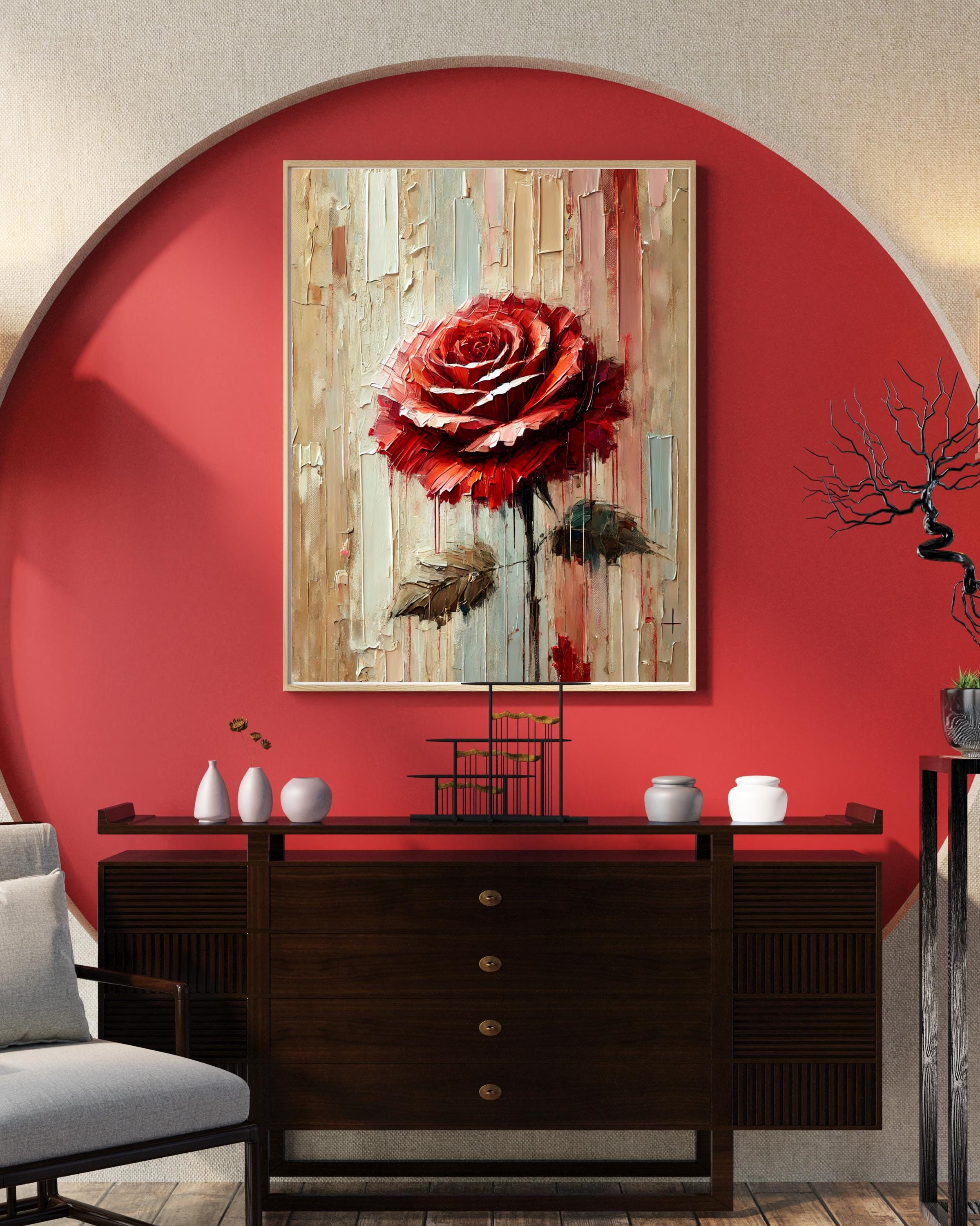 Abstract Red Rose Art Print | Textured Floral Wall Decor (digital ...