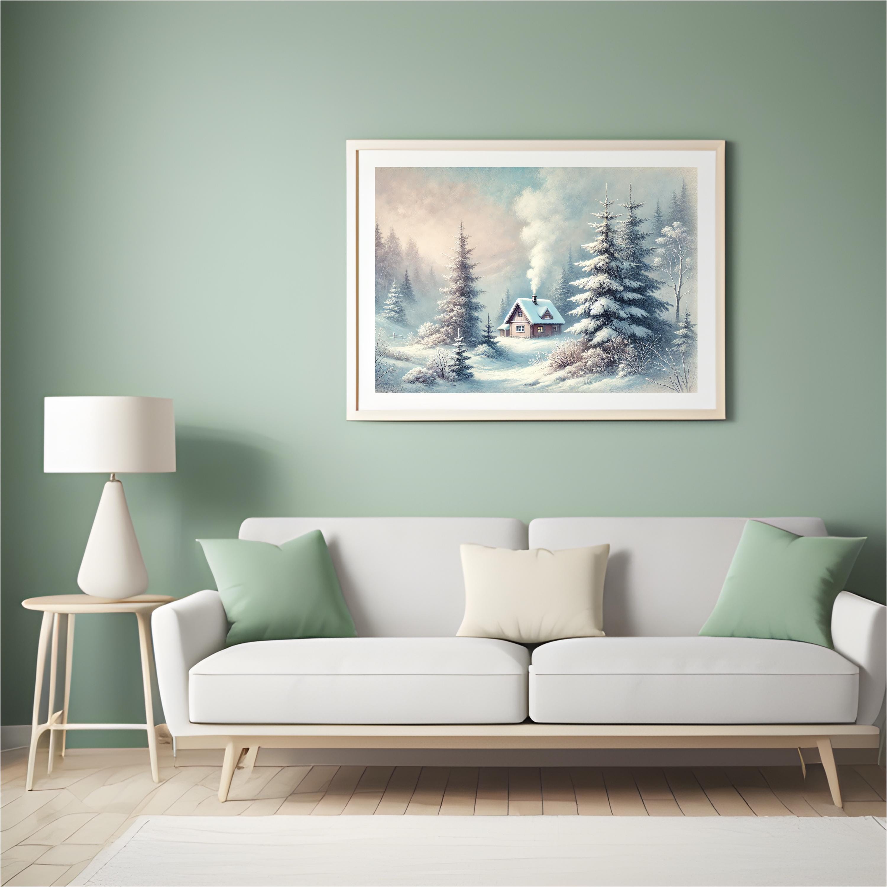 Winter Haven Digital Wall Art | Cozy Winter Cabin Scene | Snowy Forest ...