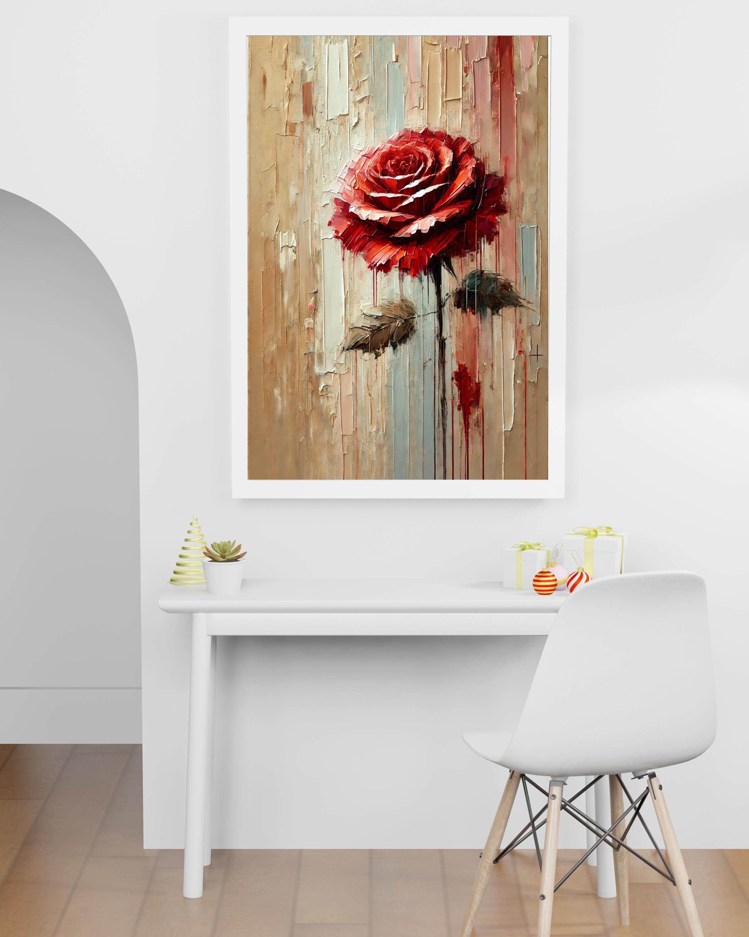Abstract Red Rose Art Print | Textured Floral Wall Decor (digital ...
