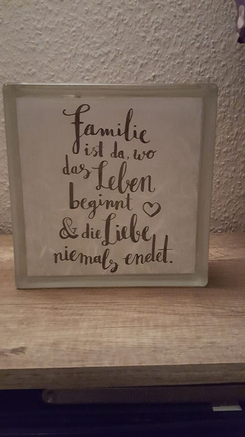 Glasbaustein Beleuchtet mit Spruch Familie Etsy