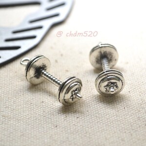 10pcs Barbell Charms,12*33mm Dumbbell Charm,Fitness Charm Collection,Silver Gym Charms,Weight Liting Bodybuilding Dumbbell Charm