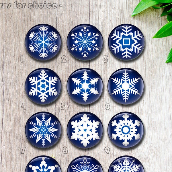 Cabochon flocon de neige d'hiver, bouton pression neige, breloque pour bijoux neige, dôme en verre d'image 10 mm 12 mm 14 mm 16 mm 18 mm 20 mm 25 mm 30 mm 35 mm 40 mm (FJ179)