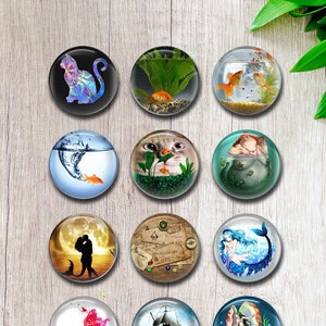 Cabochon in vetro di sirena, gioielli con cupola in vetro con immagine di pesce rosso, cammeo in vetro fotografico con gatto animale da 10 mm, 12 mm e 40 mm, gioielli con mosaico di immagini fai da te (FJ132)