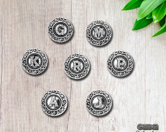 Custom Initials Snap button,Letter A - Z Snap Button,Name Monogram Snap charm fits 18-20mm,Magnolia & Vine DIY Snap Jewelry Findings (MB01）