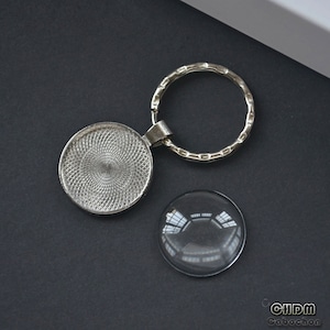 25mm keychain blanks base,1 in keyring with clear glass dome cabochon,1" Round photo keychain kits,DIY jewelry findings (ACC05)