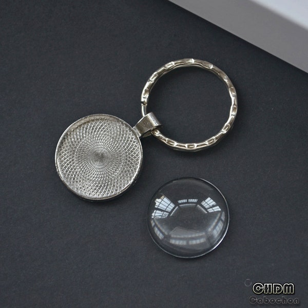 Base de porte-clés de 25 mm, 1 porte-clés avec cabochon dôme en verre clair, kits de porte-clés photo ronds de 1 « , trouvailles de bijoux de bricolage (ACC05)