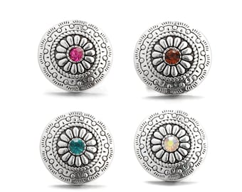 Botão de pressão em formato de flor, pingente de botão de pressão com cristal compatível com bijuterias de 18 mm/20 mm, acessórios para bijuterias DIY com anéis de pressão para pulseiras, colares e abotoaduras (MB17)