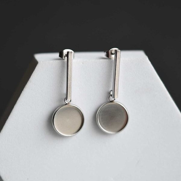 Minimalism STAINLESS STEEL Dangle Earrings Blanks, 8mm 10mm 12mm 14mm -25mm Cabochon Drop Earrings Base, Charm Earrings Bezel Trays - BXG05