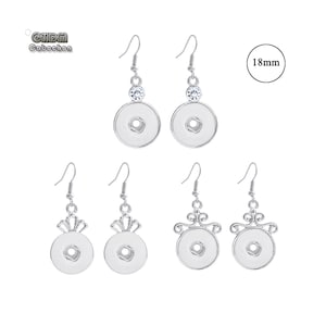 1 pair Snap Button Dangle Earrings,Replaceable Earrings for 18MM/20MM Ginger Snap Button,Noosa Style Stainless steel Earrings Accessory