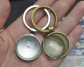 25mm keychain blanks base,1 in keyring with clear glass dome cabochon bezel cups ,1" Round photo keychain kits,DIY jewelry findings (ACC07)