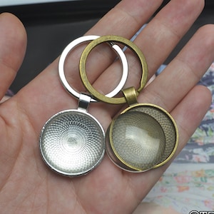 25 mm Schlüsselanhänger Rohlinge Basis, 1-in-Schlüsselring mit klaren Glaskuppel Cabochon Lünette Schalen, 1 &quot;Runde Foto-Schlüsselanhänger Kits, DIY Schmuck Zubehör (ACC04)