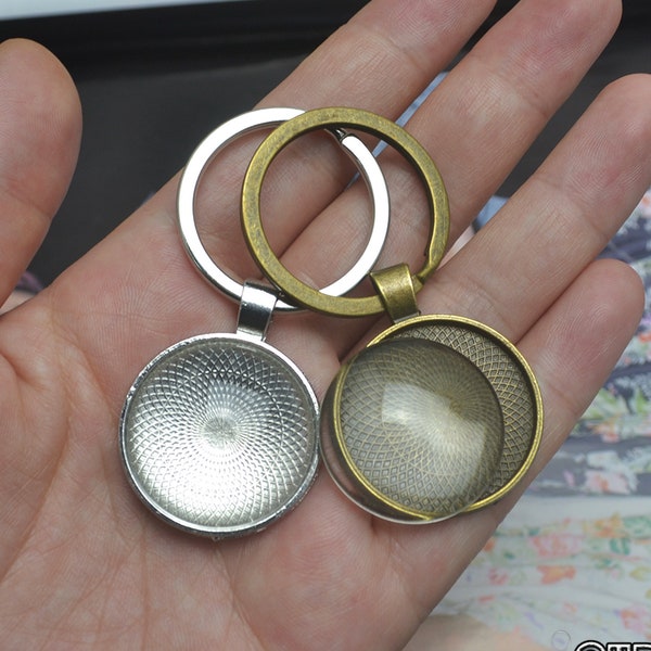 Base de flans de porte-clés de 25 mm, 1 dans le porte-clés avec coupelles de lunette cabochon dôme en verre clair, kits de porte-clés photo ronds de 1 « , découvertes de bijoux de bricolage (ACC07)